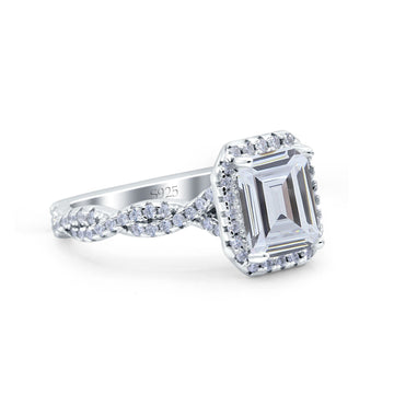 Art Deco Emerald Cut Infinity Wedding Bridal Ring Simulated Cubic Zirconia 925 Sterling Silver